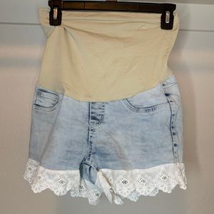Denim maternity shorts